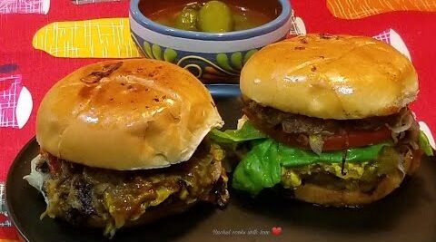 Beef burger with onions and jalapeños recipe